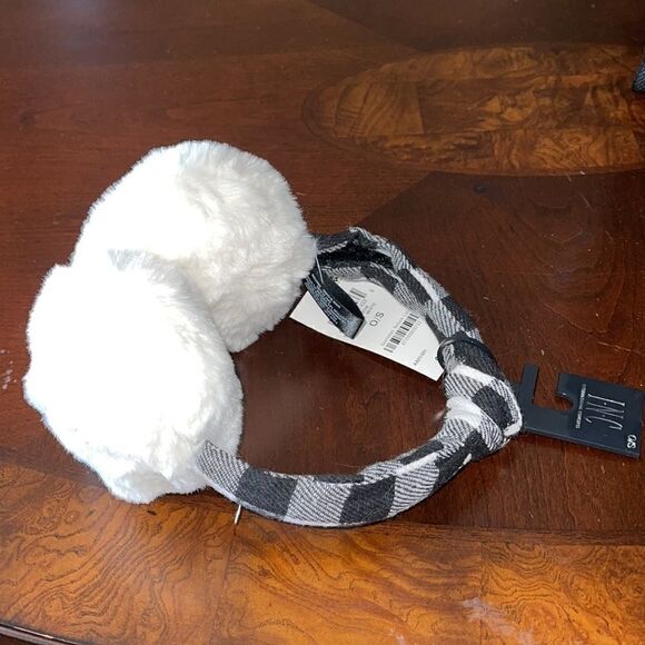 NWT INC International Concepts Buffalo Check Top Knot Faux Fur Earmuffs - Picture 3 of 4